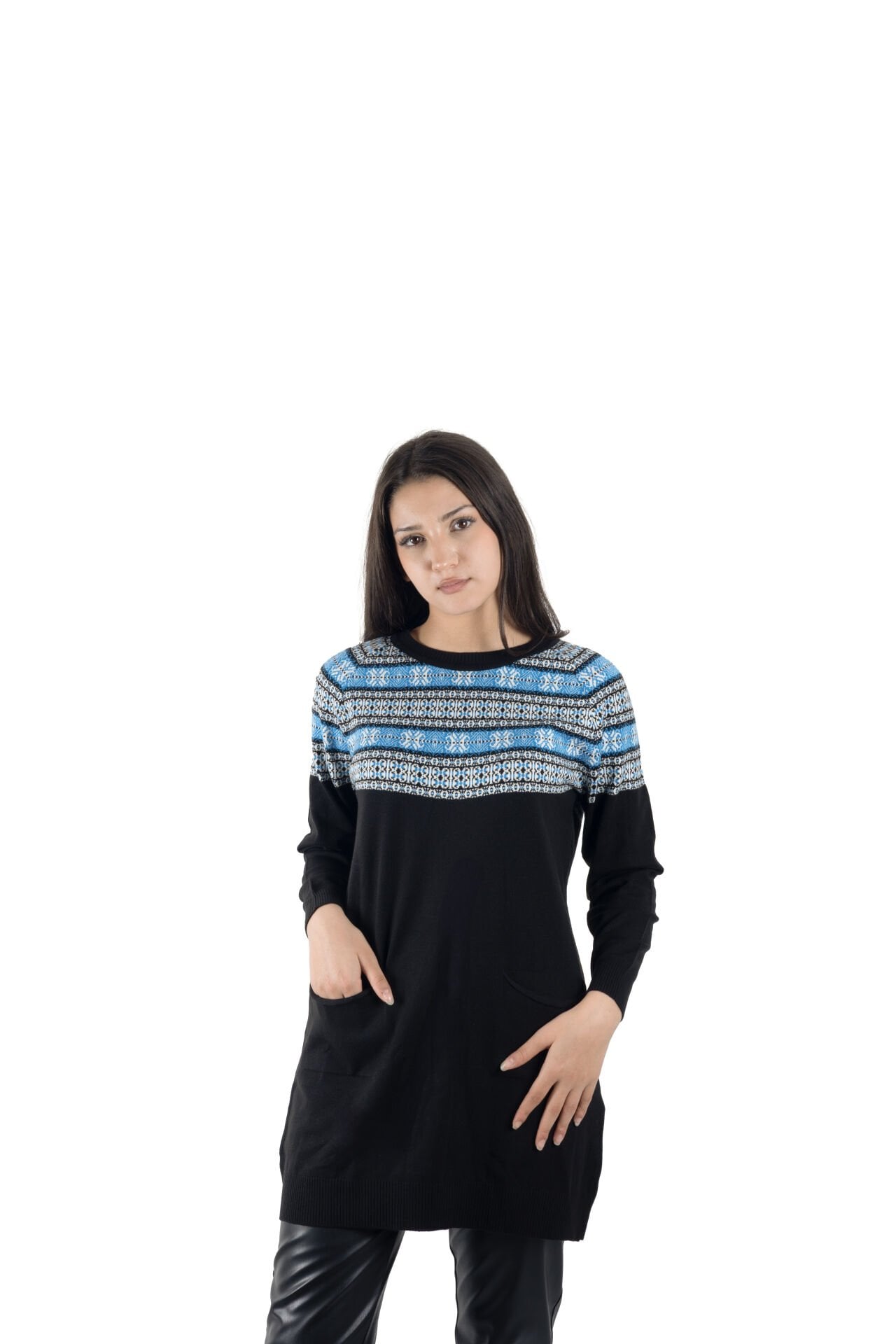 Ontriko Monogram Desen Siyah Tunik
