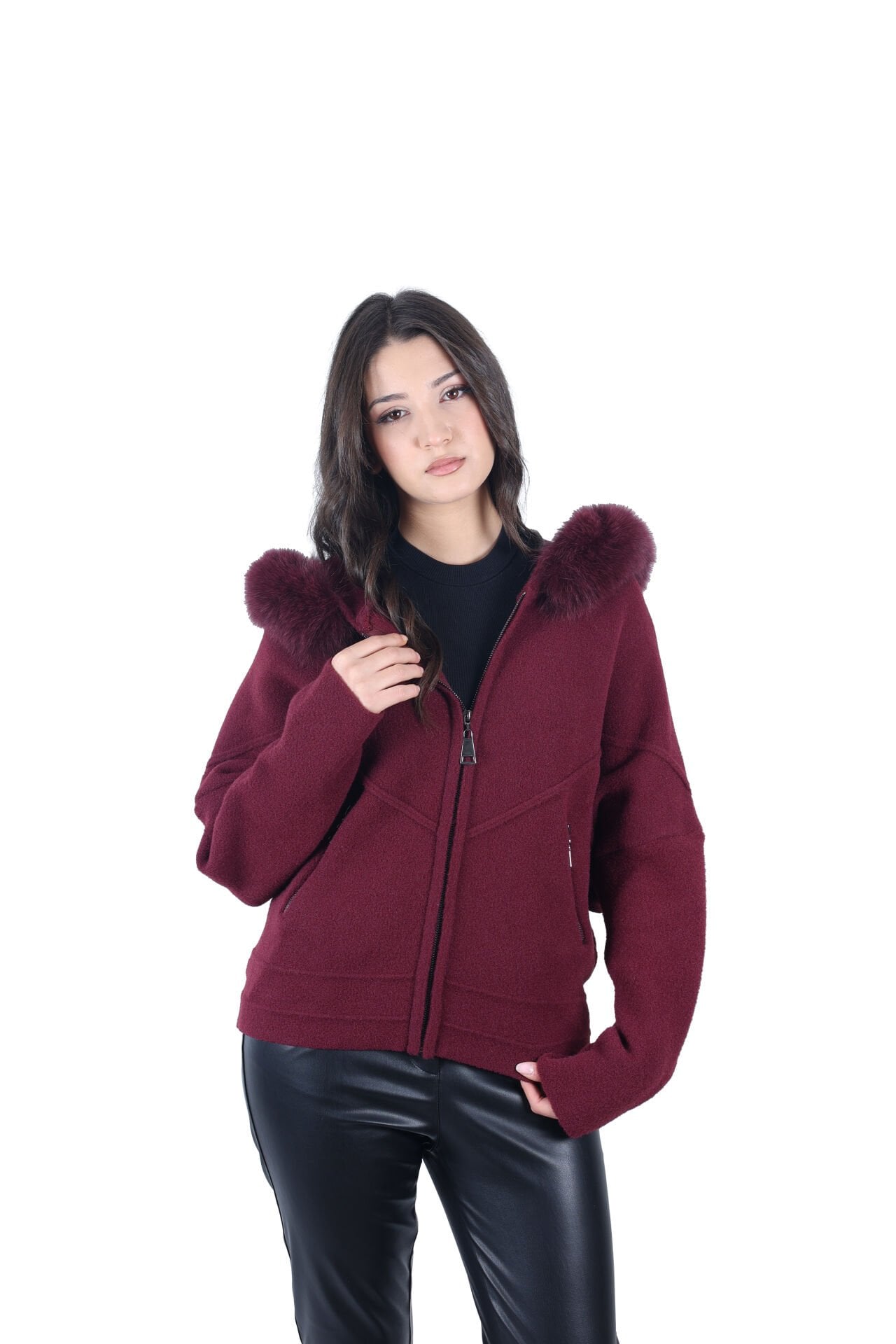 Ontriko Bordo Kürklü Hırka