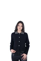 Ontriko Yaka Taş İşlemeli Triko Hırka