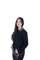 Ontriko Yaka Taş İşlemeli Triko Hırka