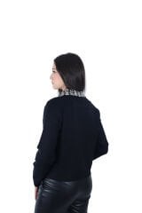 Ontriko Yaka Taş İşlemeli Triko Hırka