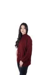 Ontriko Bordo Asimetrik Düğmeli Kazak