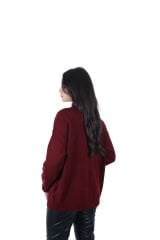 Ontriko Bordo Asimetrik Düğmeli Kazak