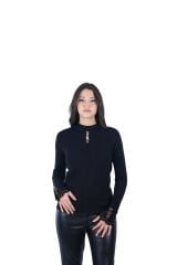 Ontriko Siyah Kol Dantel Detaylı Bluz