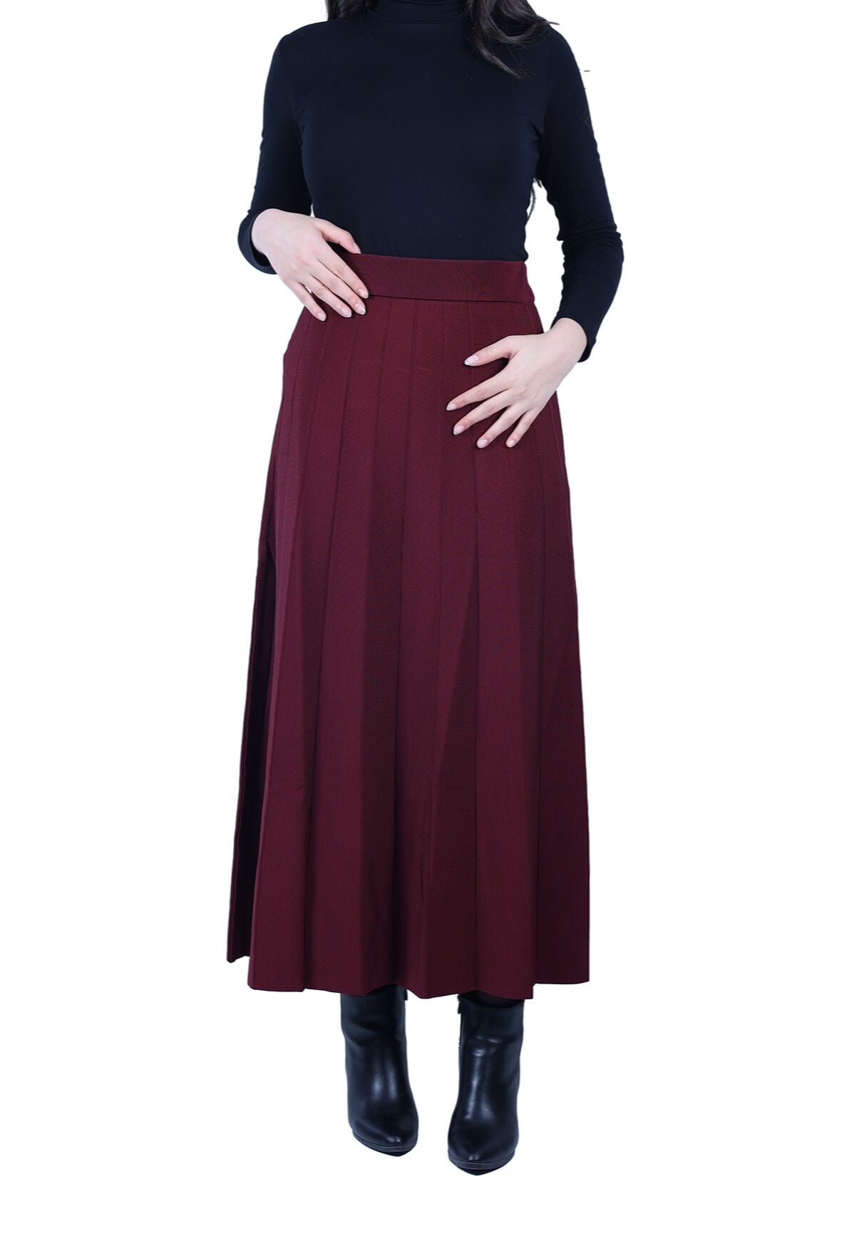 Tığtriko Bordo Pileli Rayon Etek