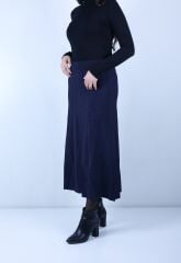 Tığtriko Lacivert Pileli Rayon Etek