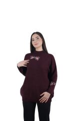 Ontriko Bordo Kurdele Taşlı Simli kazak