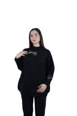 Ontriko Siyah Kurdele Taşlı Simli kazak