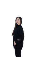 Ontriko Siyah Kurdele Taşlı Simli kazak