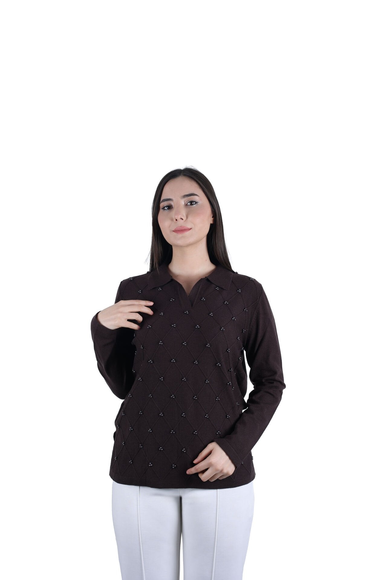Ontriko İcili Polo Yaka Kahve Bluz