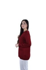 Ontriko Kalp İşlemeli Bordo Bluz