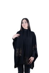 Ontriko Siyah Taş İşlemeli Şal Detaylı Panço